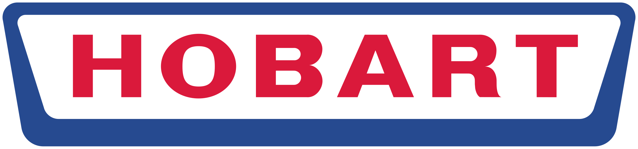 Hobart logo met blauwe en rode elementen.