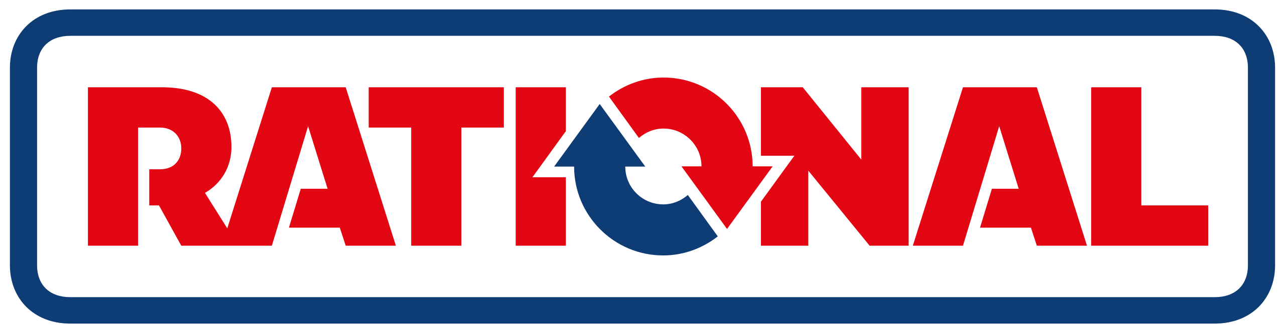 Logo met het woord Rational in rood en blauw